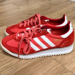 Adidas Red and White Classic Trainers